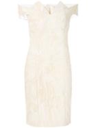 Capucci - Jacquard Off The Shoulder Dress - Women - Silk/polyamide/polyester/spandex/elastane - 44, Nude/neutrals, Silk/polyamide/polyester/spandex/elastane
