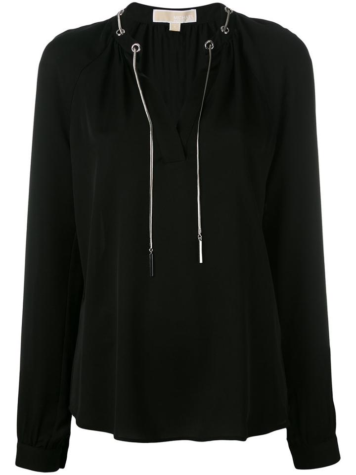 Michael Michael Kors Metallic Thread Collar Blouse, Women's, Size: Medium, Black, Silk