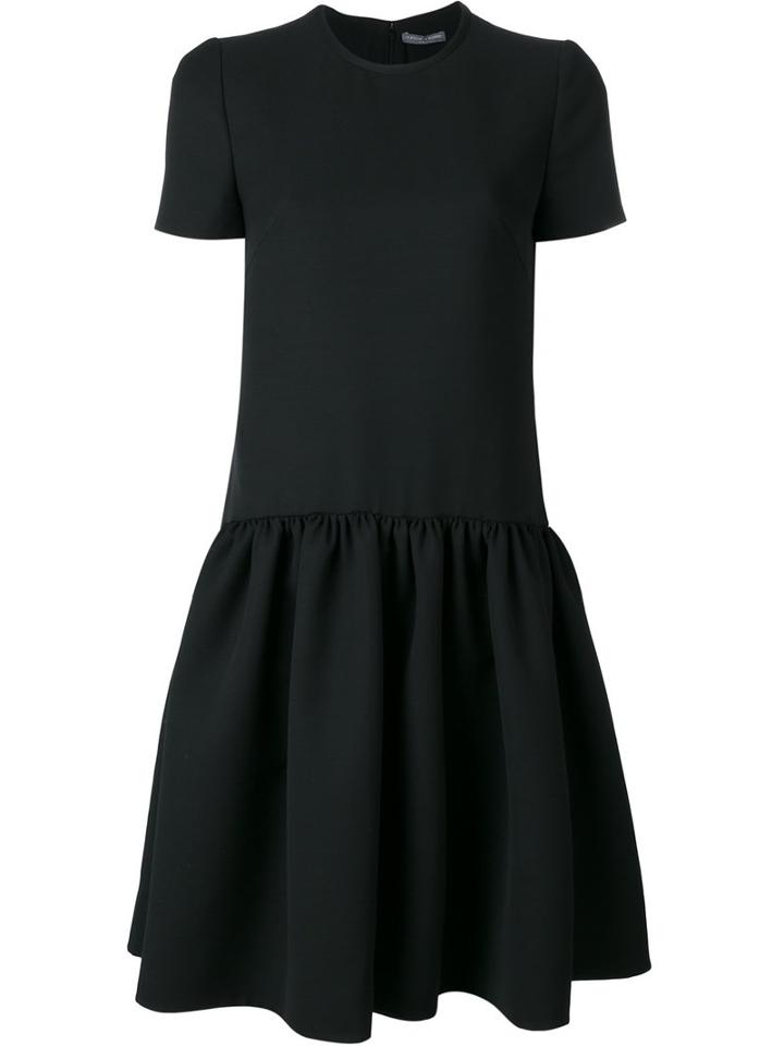 Alexander Mcqueen Pleated Babydoll Dress, Women's, Size: 42, Black, Virgin Wool/polyamide/silk