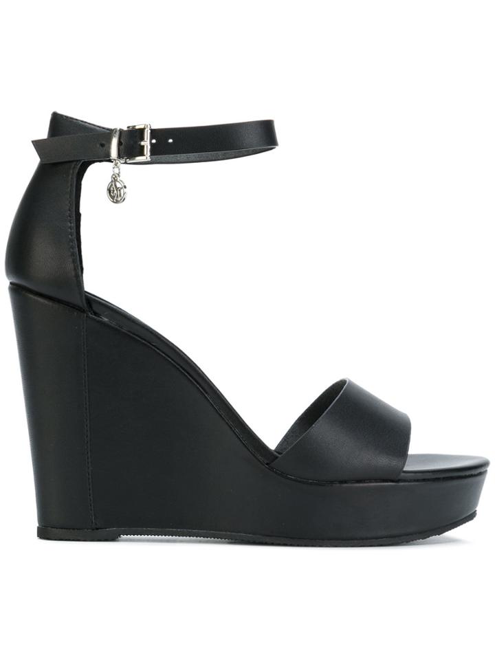 Armani Jeans Ankle Strap Wedge Sandals - Black