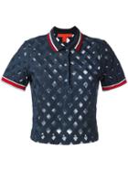 Hilfiger Collection - Sheer Ribbed Polo Top - Women - Cotton - 8, Blue, Cotton