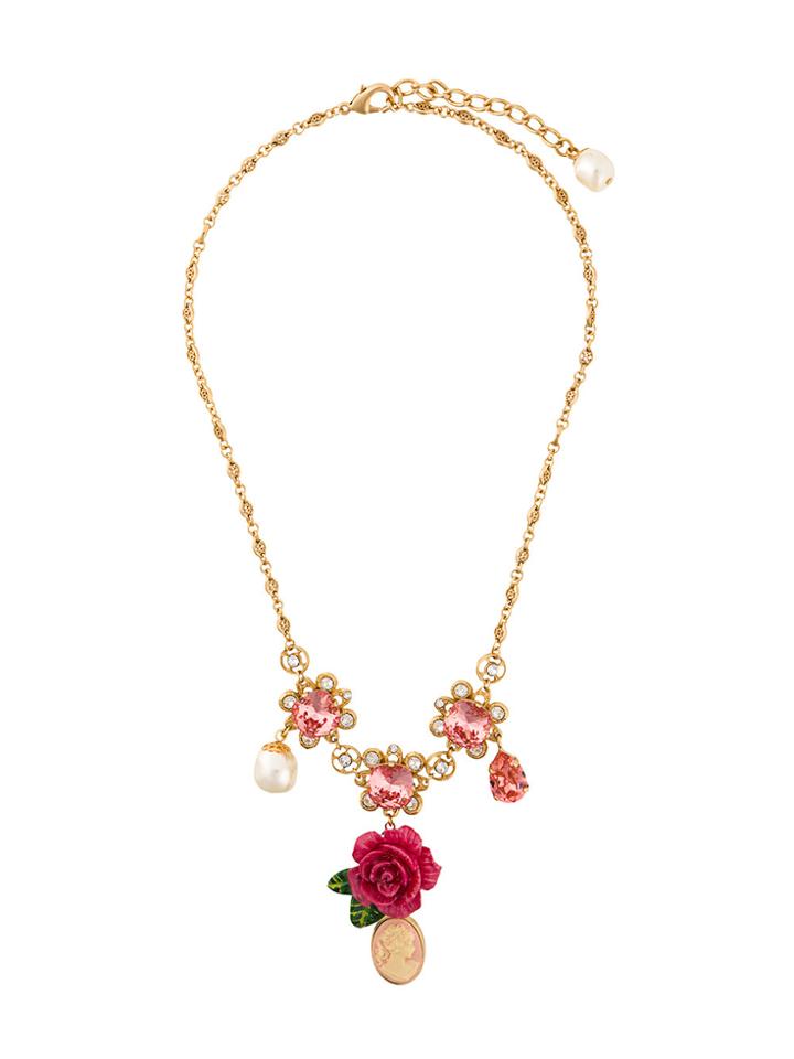 Dolce & Gabbana Cameo Crystal Rose Necklace - Metallic