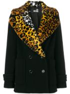 Love Moschino Leopard Pattern Lapel Coat - Black