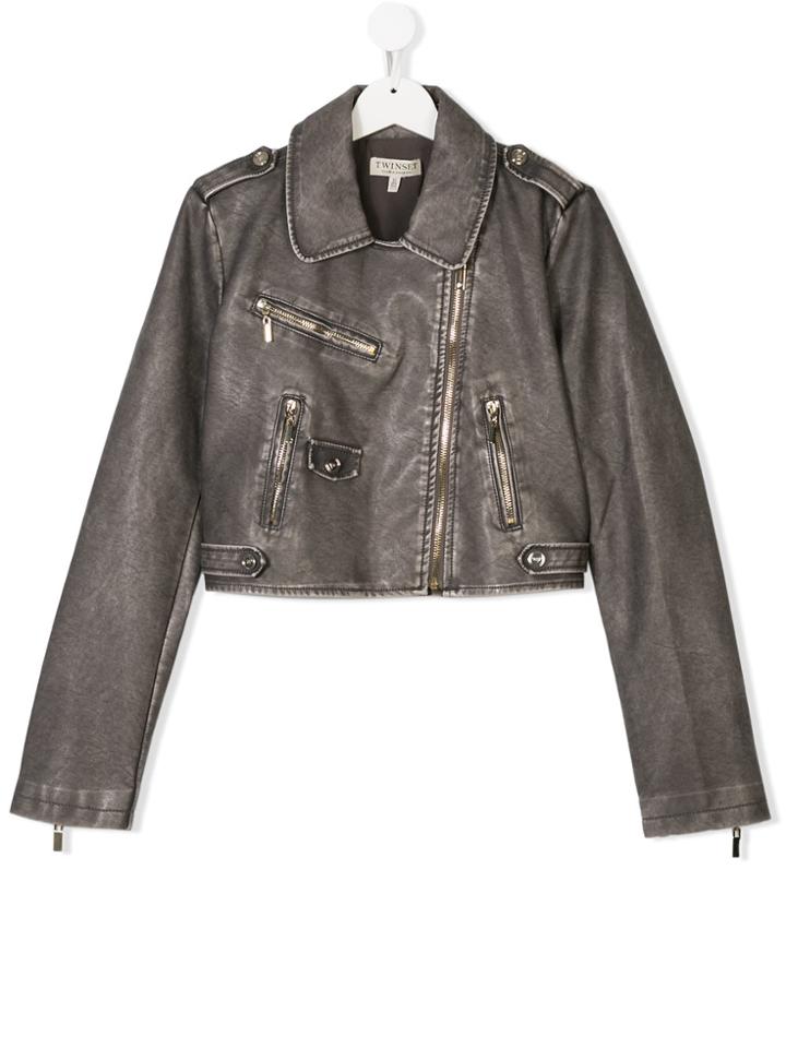Twin-set Kids Cropped Biker Jacket - Grey