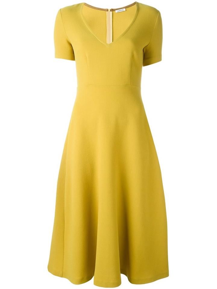 P.a.r.o.s.h. V-neck Short Sleeved Dress, Women's, Size: Large, Yellow/orange, Polyamide/spandex/elastane/wool