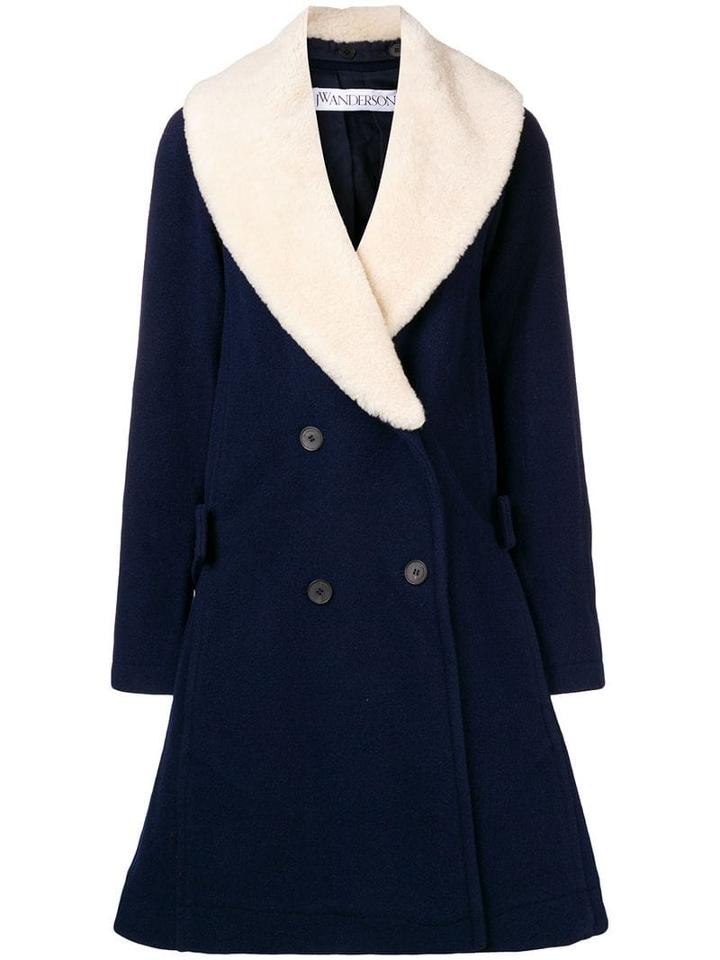 Jw Anderson Swing Coat With Shearling Collar - Blue