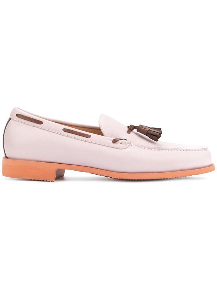 Loveless Contrast Piped Loafers - Pink & Purple