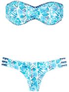 Brigitte Printed Bandeau Bikini Set - Blue, Navy, White