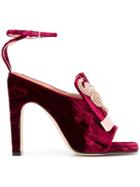 Sergio Rossi Embellished Velvet Sandals - Red
