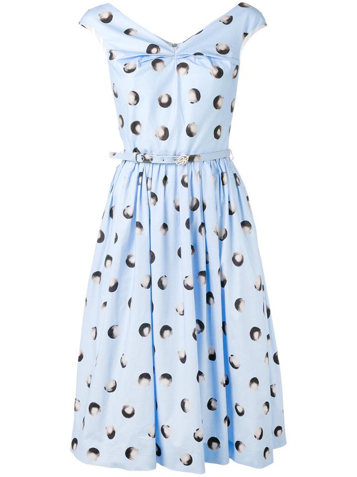 Blumarine - Polka Dot Printed Sleeveless Dress - Women - Cotton/spandex/elastane - 44, Blue, Cotton/spandex/elastane