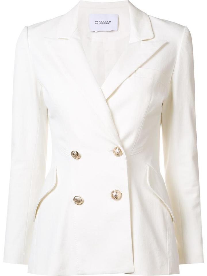 Derek Lam 10 Crosby Peaked Lapel Blazer, Women's, Size: 6, White, Cotton/elastodiene