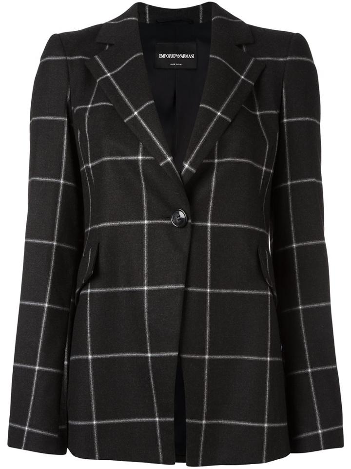 Emporio Armani Checked Blazer, Women's, Size: 44, Black, Polyester/spandex/elastane/viscose