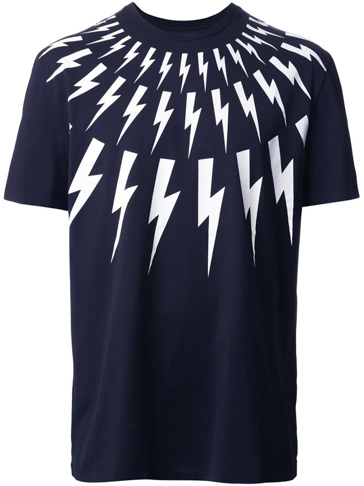 Neil Barrett Thunder T-shirt, Men's, Size: Large, Blue, Cotton