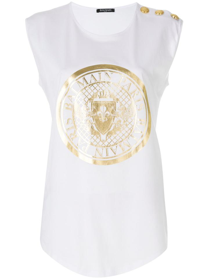 Balmain Medal Logo Vest Top - White