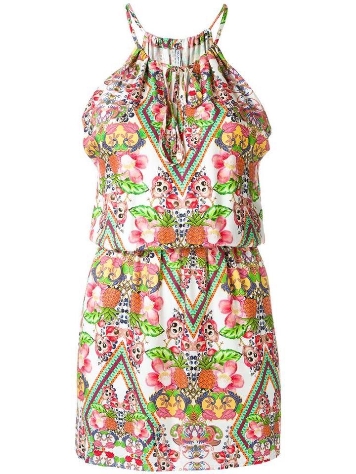 Blue Man Printed Beach Dress, Women's, Size: Medium, White, Lyocell