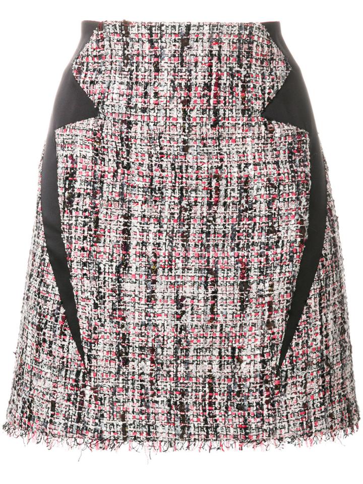 Karl Lagerfeld Satin Trim Tweed Skirt - Black