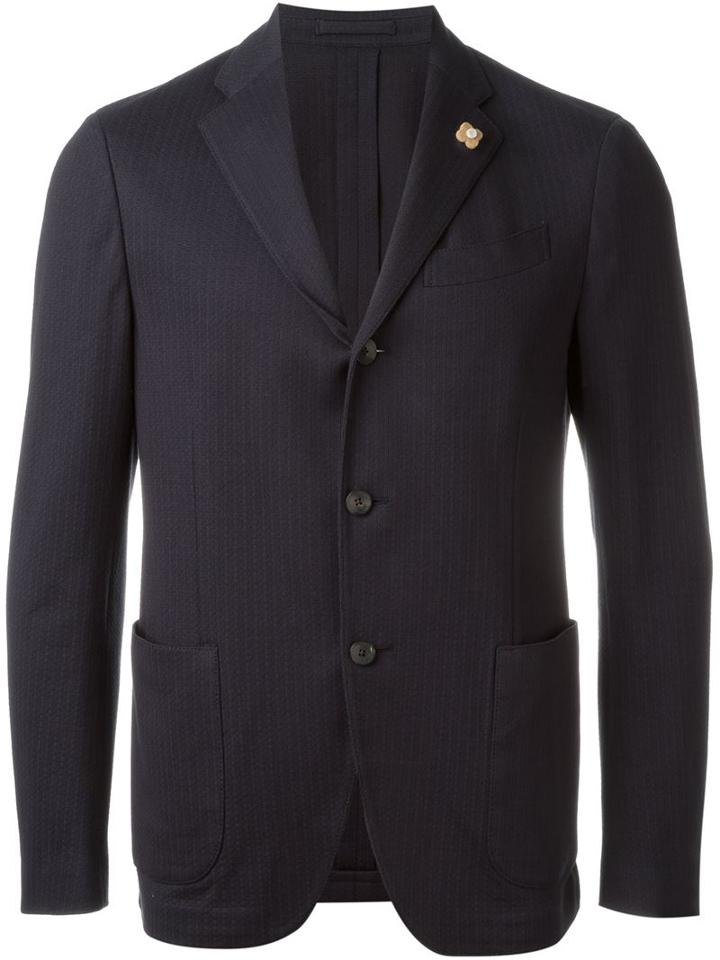 Lardini Flower Detail Blazer, Men's, Size: 56, Blue, Cotton/viscose/cupro