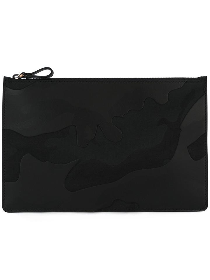 Valentino Valentino Garavani Camouflage Clutch, Men's, Black, Cotton/lamb Skin/polyester