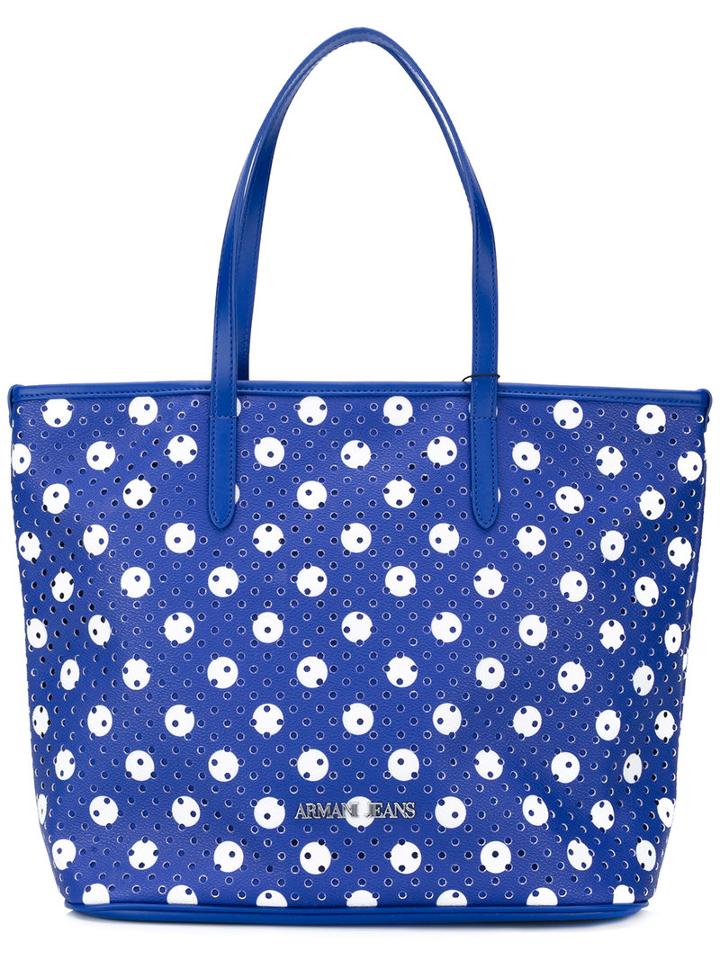 Armani Jeans - Perforated Circle Print Tote - Women - Pvc - One Size, Blue, Pvc