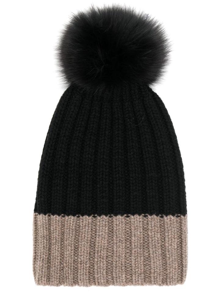 Danielapi Pom-pom Two Tone Hat - Black