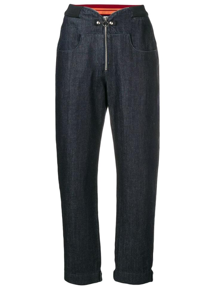 Closed Front Zip Waisted Jeans - Blue
