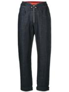Closed Front Zip Waisted Jeans - Blue