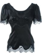 Dolce & Gabbana Lace Detail Top, Women's, Size: 44, Black, Silk/cotton/polyamide/spandex/elastane