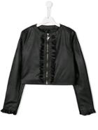 Miss Blumarine Frilled Satin Bomber Jacket - Black