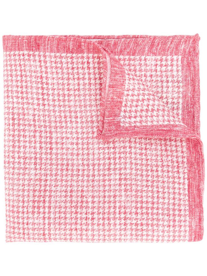 Eleventy Checkered Pocket Square, Men's, Red, Linen/flax