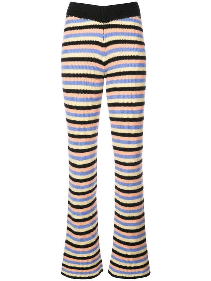 The Elder Statesman Ribbed Striped Flared Trousers - Multicolour