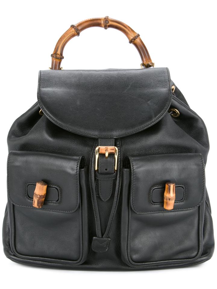 Gucci Vintage Bamboo Detailing Backpack - Black
