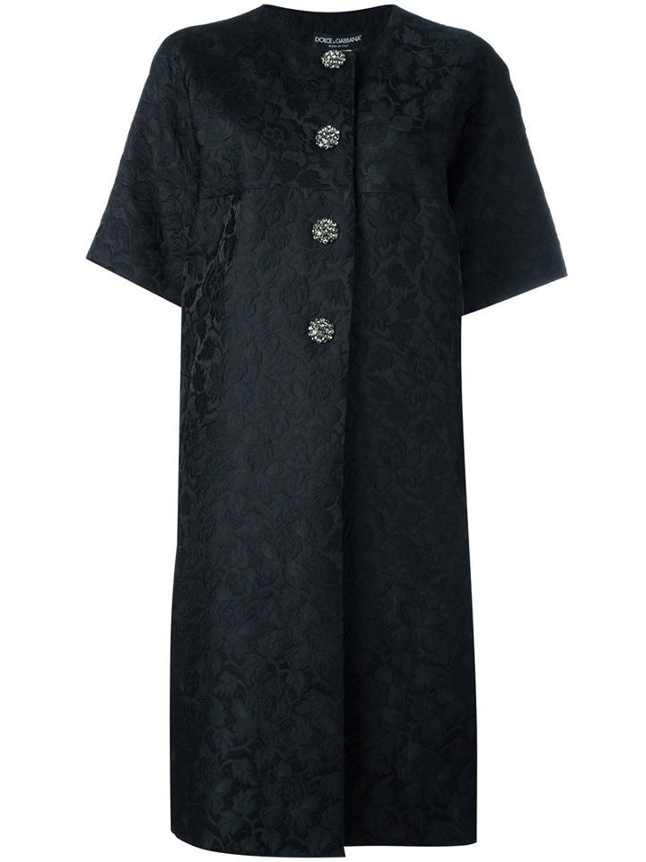 Dolce & Gabbana Jacquard Oversized Coat, Women's, Size: 44, Black, Polyester/silk/acrylic/polyester