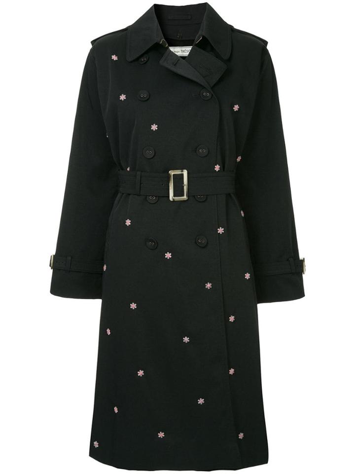 Tu Es Mon Trésor Dead Stock Flower Beads Trench Coat - Black
