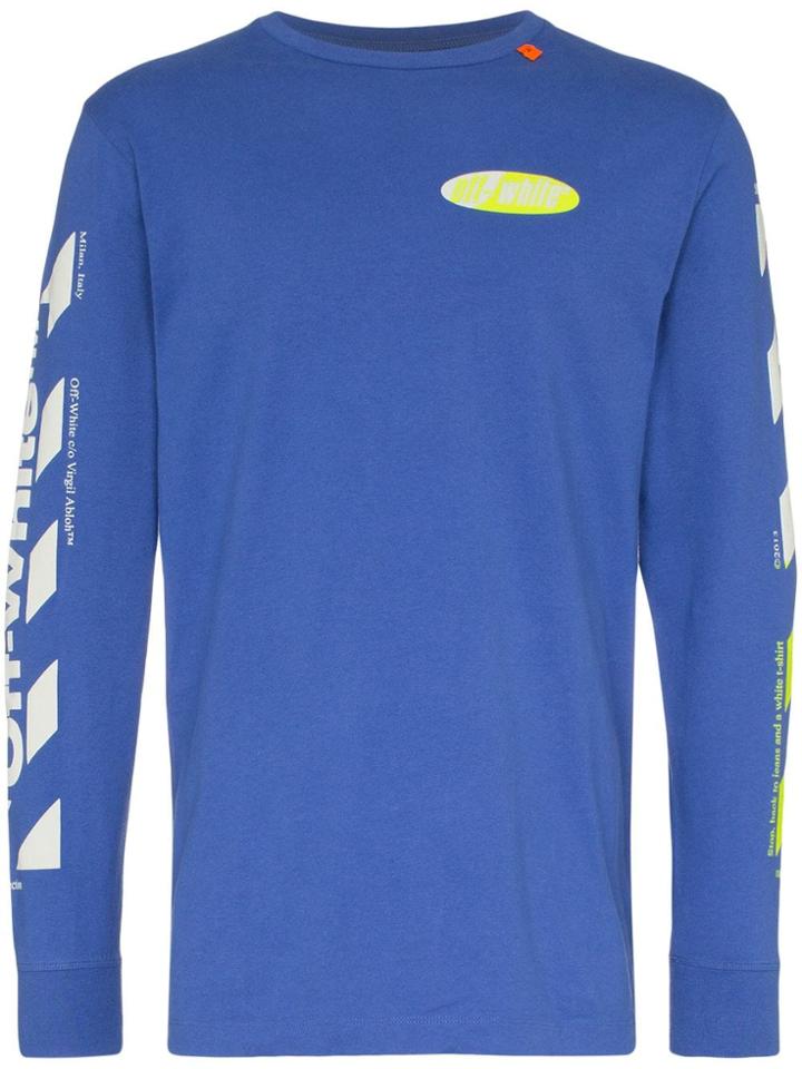 Off-white Striped Sleeve Logo Top - Blue