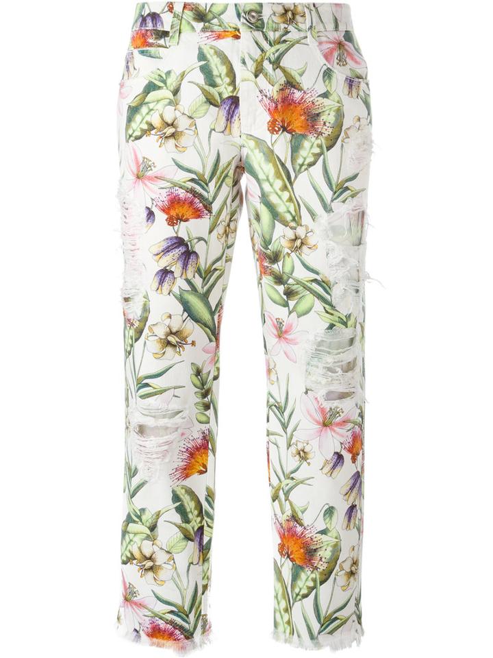 Ermanno Scervino Floral Print Cropped Jeans, Women's, Size: 38, Cotton/polyester