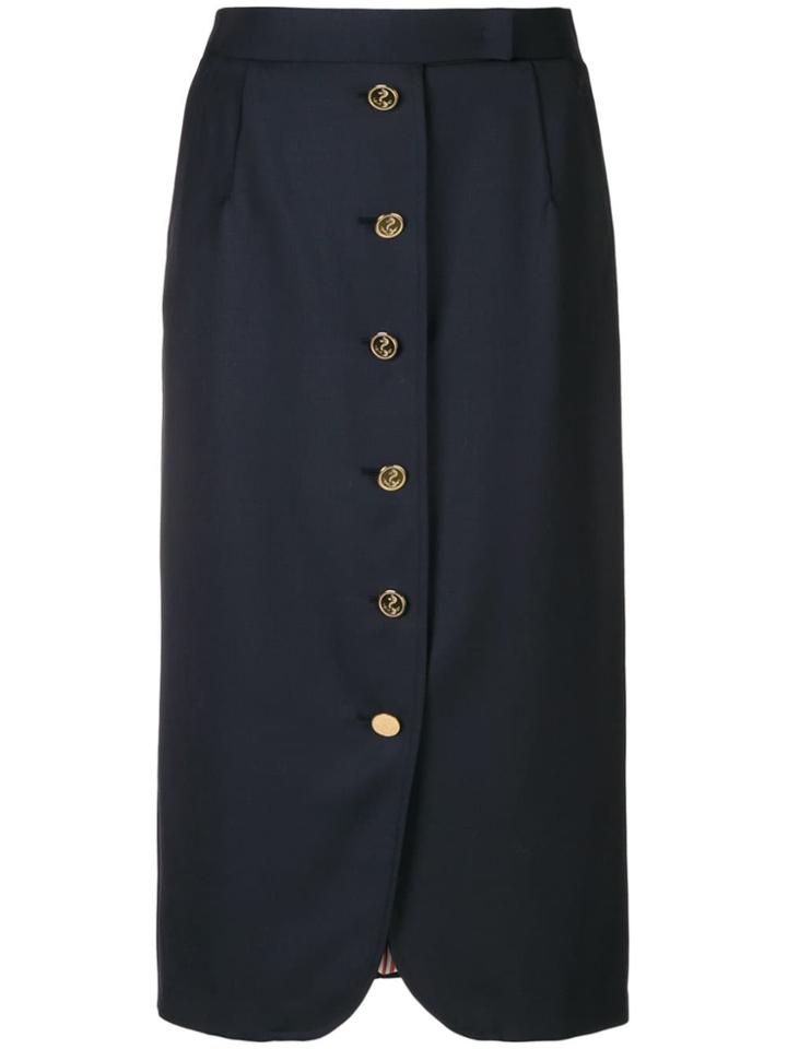 Thom Browne Pintuck Cutaway Pencil Skirt - Blue