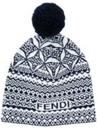 Fendi Embroidered Pom-pom Beanie Hat - Black
