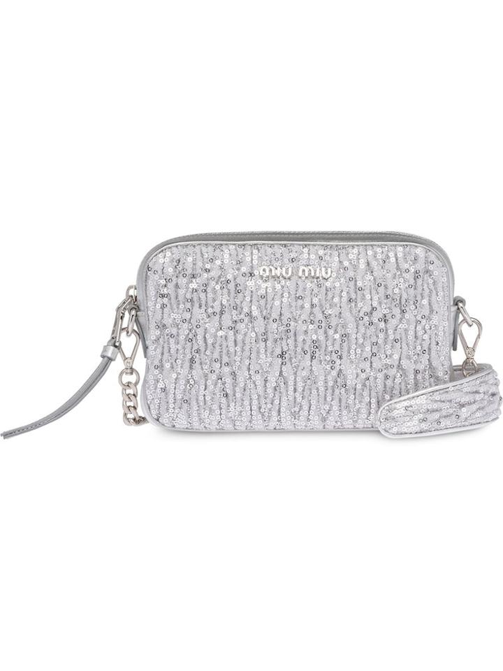 Miu Miu Sequin Embellished Crossbody Bag - Silver