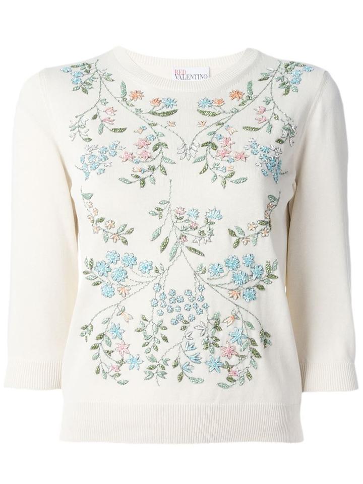 Red Valentino Embellished Sweater, Women's, Size: L, Nude/neutrals, Cotton/modal