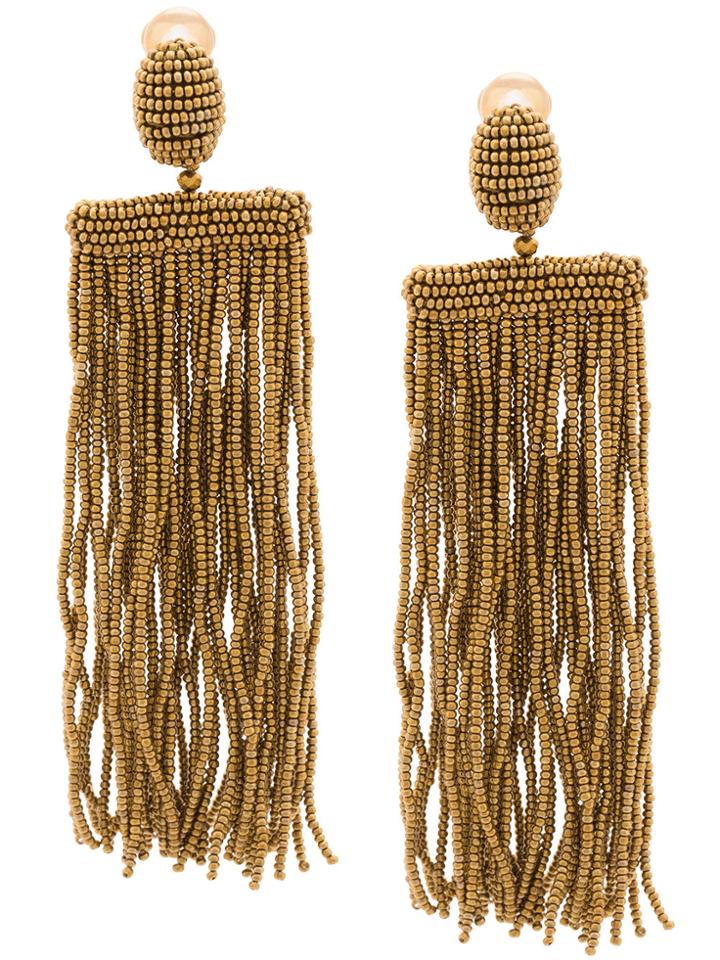 Oscar De La Renta Beaded Waterfall Tassel Earrings - Yellow & Orange