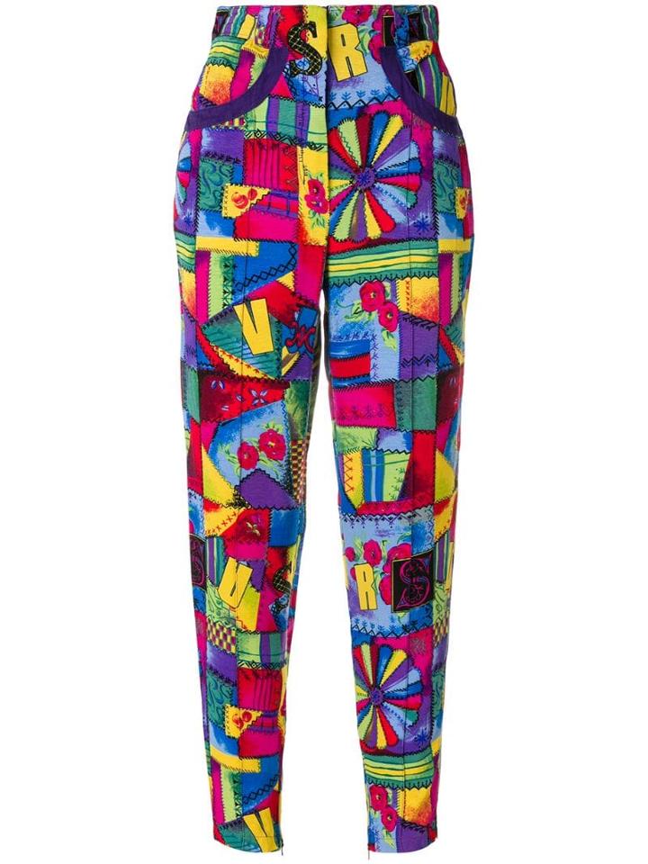 Versus Pre-owned Patchwork Print Cropped Trousers - Multicolour