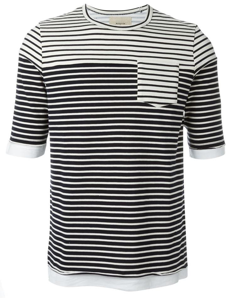 Wooster + Lardini Multi Stripe Pocket Detail T-shirt, Men's, Size: Medium, White, Cotton
