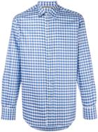Canali Checked Shirt, Men's, Size: Small, White, Cotton