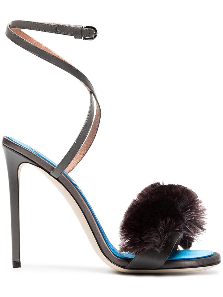 Marco De Vincenzo Grey 110 Fringe Tassel Silk Satin Sandals