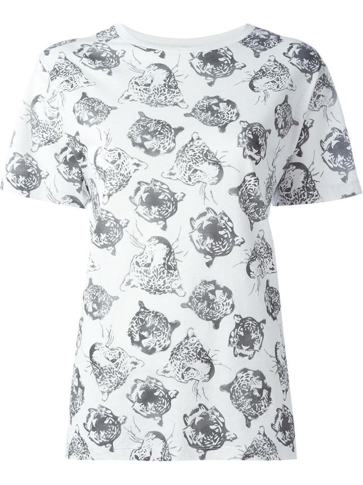 Saint Laurent Tiger Print T-shirt, Women's, Size: Xl, White, Cotton