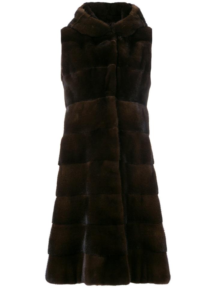 Liska Sleeveless Hooded Fur Coat - Brown