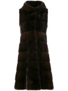 Liska Sleeveless Hooded Fur Coat - Brown