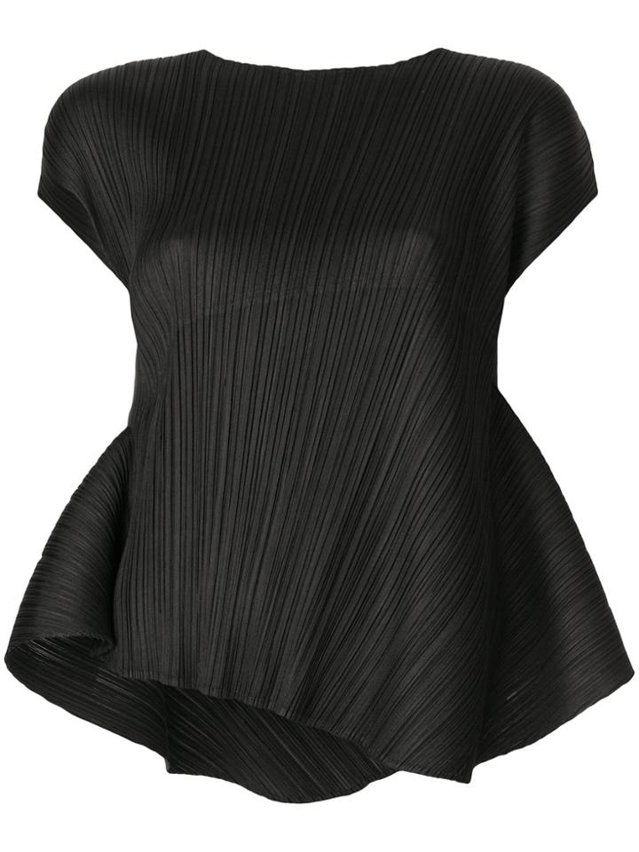 Pleats Please By Issey Miyake Flared Corrugated Top - Black