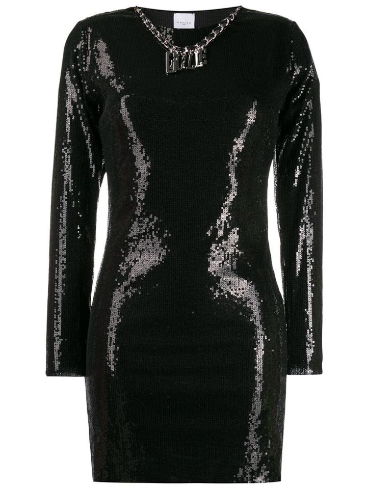 Gaelle Bonheur Sequin Embroidery Fitted Dress - Black