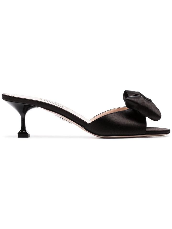 Miu Miu Black Bow Embellished 55 Satin Mules
